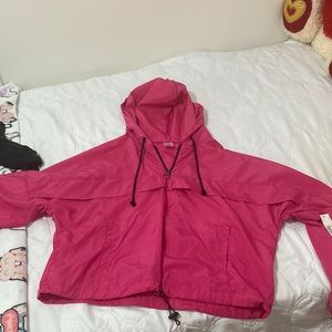 Hot pink crop top sweater.